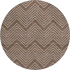 Photo of 8' Brown And Ivory Round Geometric Washable Indoor Outdoor Area Rug