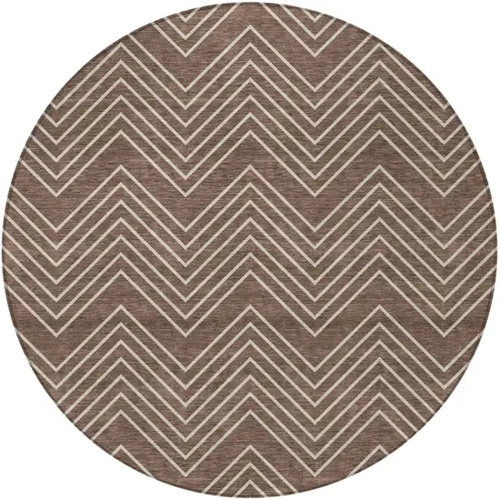8' Brown And Ivory Round Geometric Washable Indoor Outdoor Area Rug Photo 3