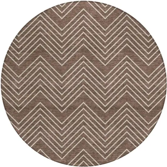 8' Brown And Ivory Round Geometric Washable Indoor Outdoor Area Rug Photo 2