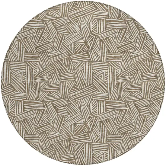 8' Brown And Ivory Round Geometric Washable Indoor Outdoor Area Rug Photo 3