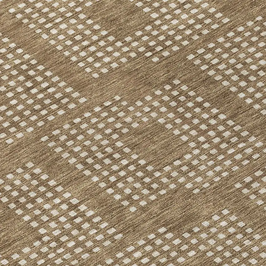 8' Brown And Ivory Round Geometric Washable Indoor Outdoor Area Rug Photo 8