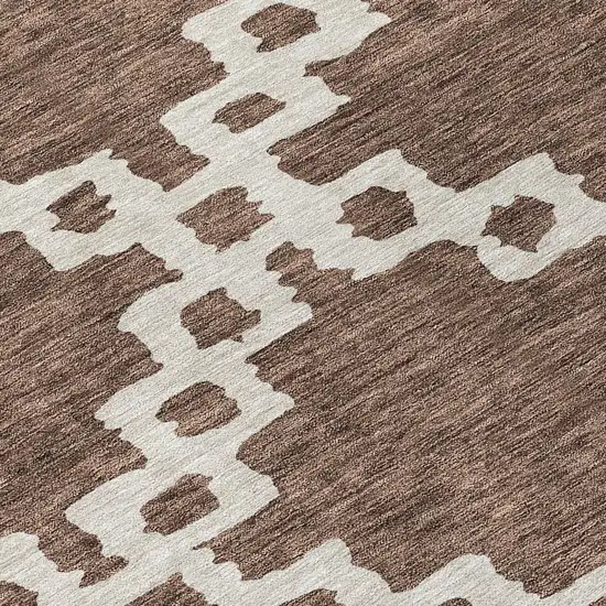 8' Brown And Ivory Round Geometric Washable Indoor Outdoor Area Rug Photo 8