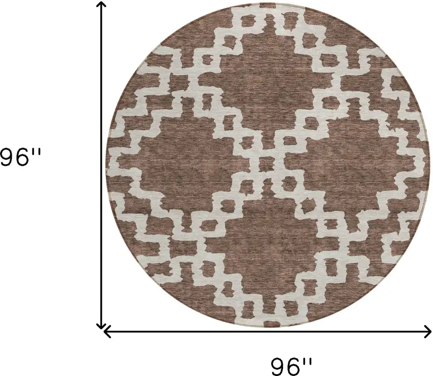 8' Brown And Ivory Round Geometric Washable Indoor Outdoor Area Rug Photo 3