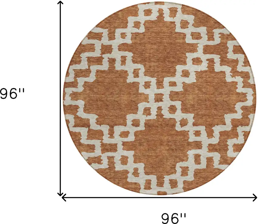 8' Brown And Ivory Round Geometric Washable Indoor Outdoor Area Rug Photo 3