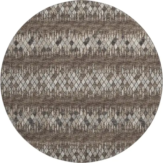 8' Brown And Ivory Round Ikat Washable Indoor Outdoor Area Rug Photo 2