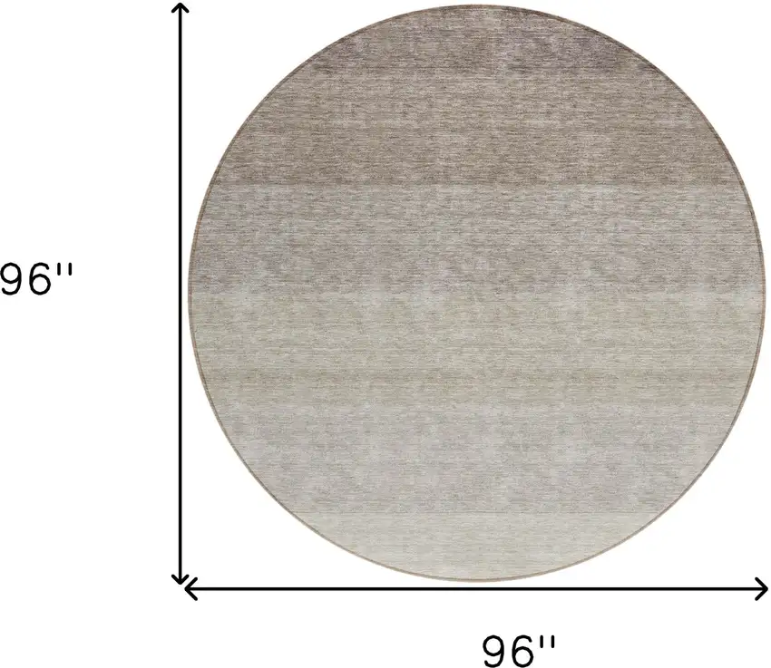 8' Brown And Ivory Round Ombre Washable Indoor Outdoor Area Rug Photo 3