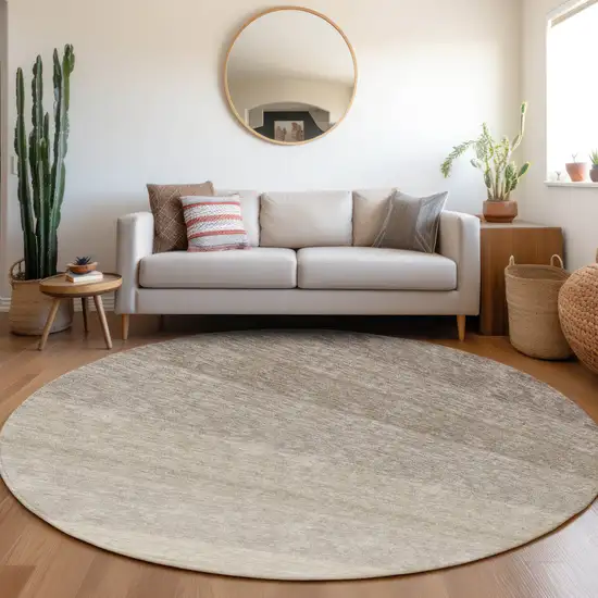 8' Brown And Ivory Round Ombre Washable Indoor Outdoor Area Rug Photo 7
