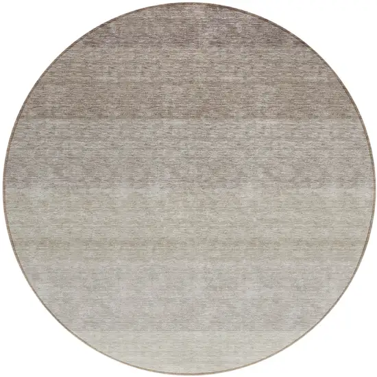 8' Brown And Ivory Round Ombre Washable Indoor Outdoor Area Rug Photo 2