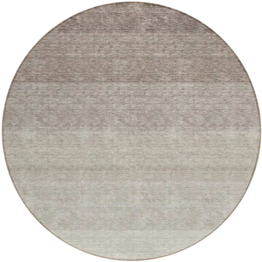 8' Brown And Ivory Round Ombre Washable Indoor Outdoor Area Rug Photo 2