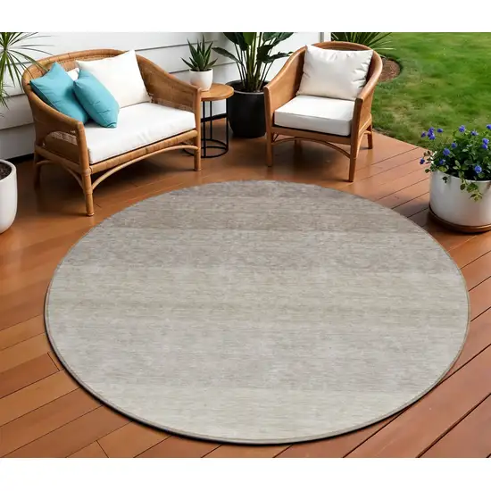 8' Brown And Ivory Round Ombre Washable Indoor Outdoor Area Rug Photo 1