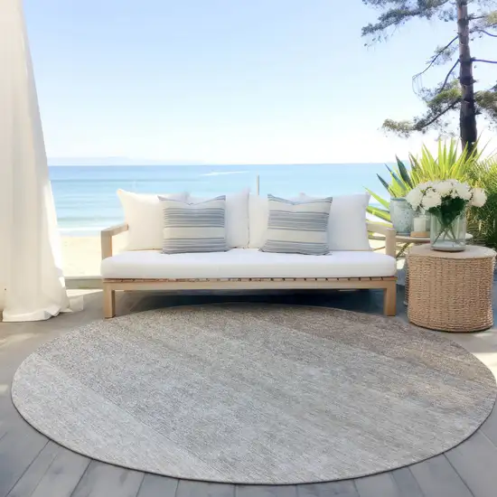 8' Brown And Ivory Round Ombre Washable Indoor Outdoor Area Rug Photo 6