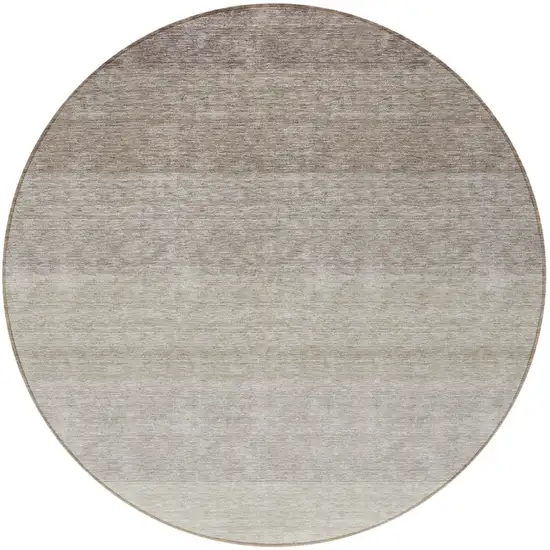 8' Brown And Ivory Round Ombre Washable Indoor Outdoor Area Rug Photo 5