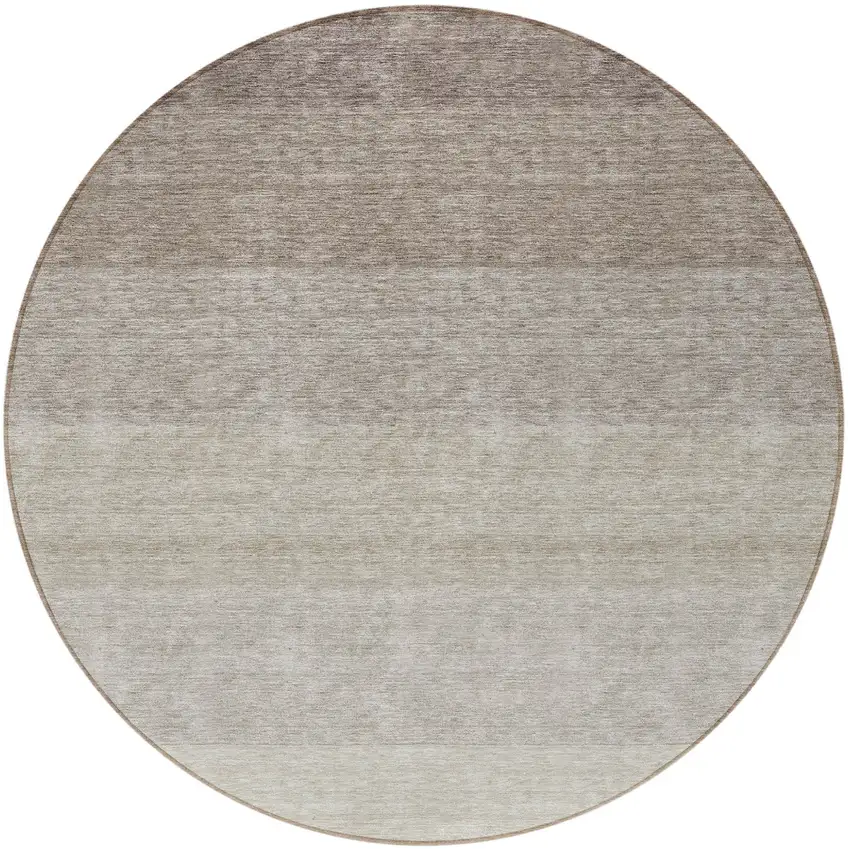 8' Brown And Ivory Round Ombre Washable Indoor Outdoor Area Rug Photo 5