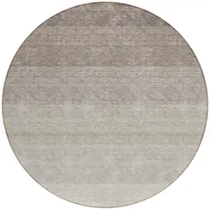 Photo of 8' Brown And Ivory Round Ombre Washable Indoor Outdoor Area Rug