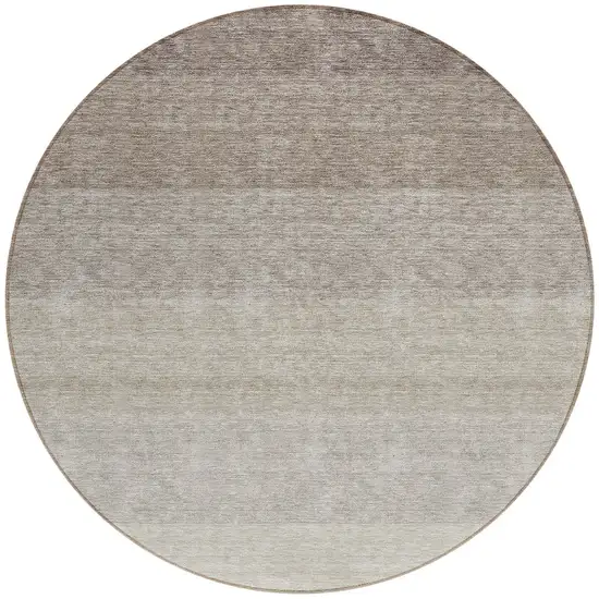8' Brown And Ivory Round Ombre Washable Indoor Outdoor Area Rug Photo 4