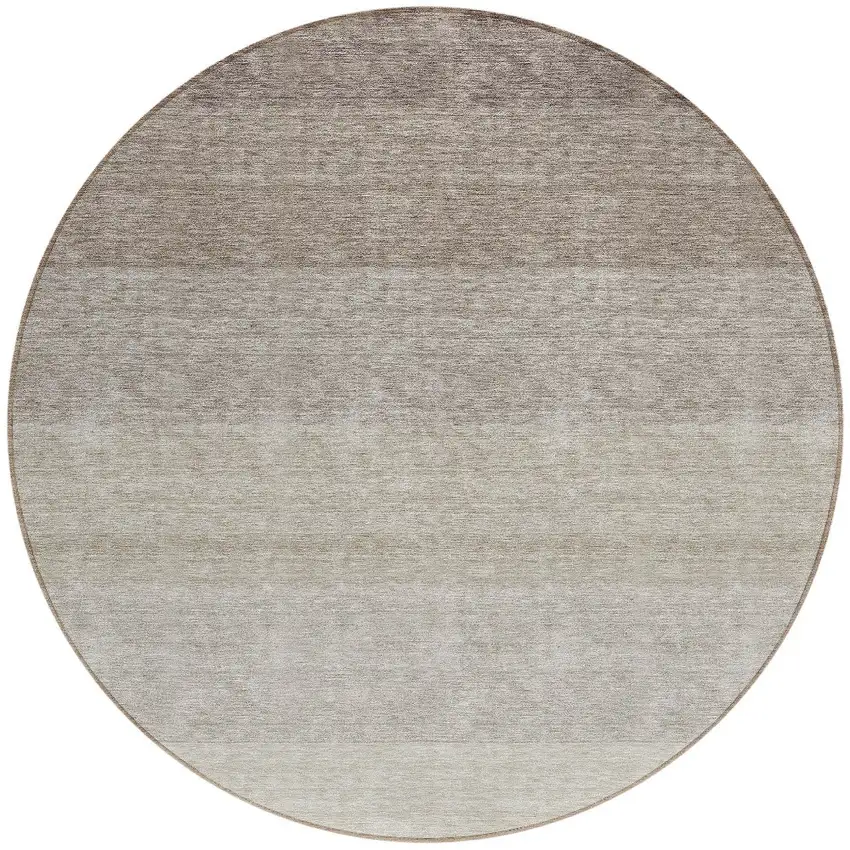 8' Brown And Ivory Round Ombre Washable Indoor Outdoor Area Rug Photo 4