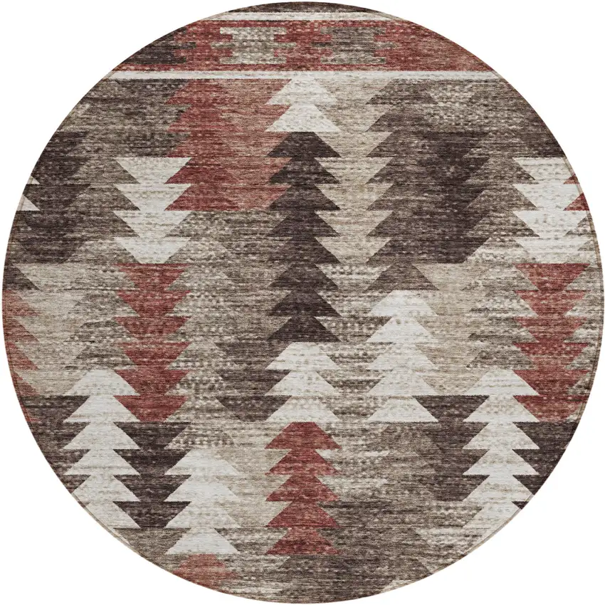 8' Brown And Ivory Round Southwestern Washable Indoor Outdoor Area Rug Photo 1