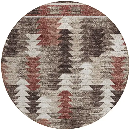 8' Brown And Ivory Round Southwestern Washable Indoor Outdoor Area Rug Photo 4