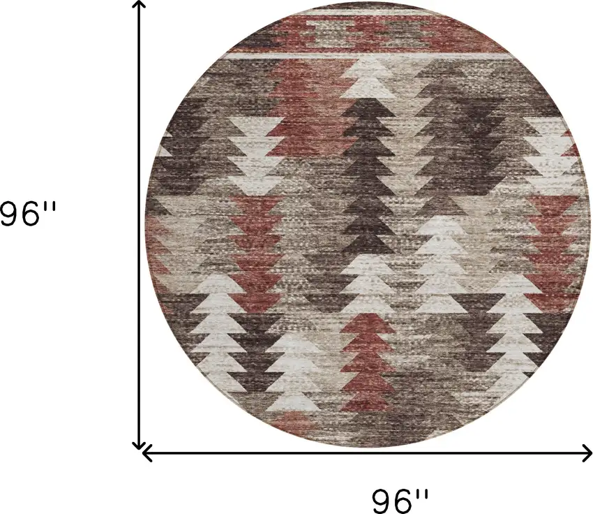 8' Brown And Ivory Round Southwestern Washable Indoor Outdoor Area Rug Photo 7