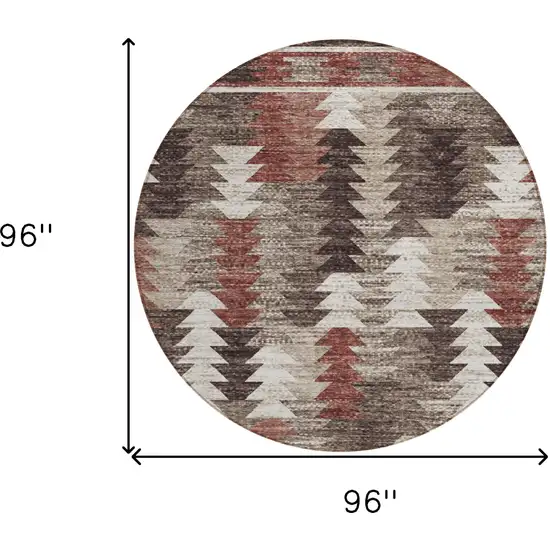 8' Brown And Ivory Round Southwestern Washable Indoor Outdoor Area Rug Photo 7