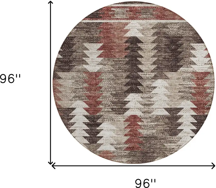 8' Brown And Ivory Round Southwestern Washable Indoor Outdoor Area Rug Photo 7