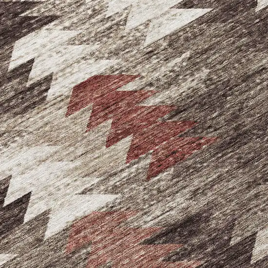 8' Brown And Ivory Round Southwestern Washable Indoor Outdoor Area Rug Photo 8