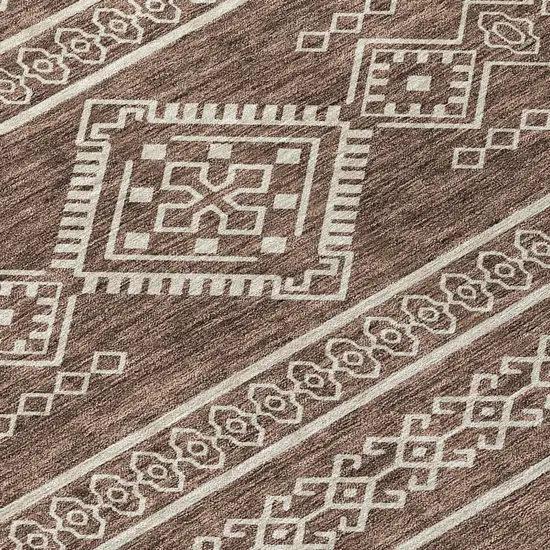 8' Brown And Ivory Round Southwestern Washable Indoor Outdoor Area Rug Photo 3