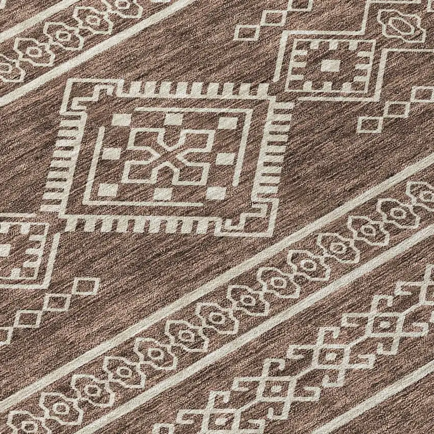 8' Brown And Ivory Round Southwestern Washable Indoor Outdoor Area Rug Photo 3
