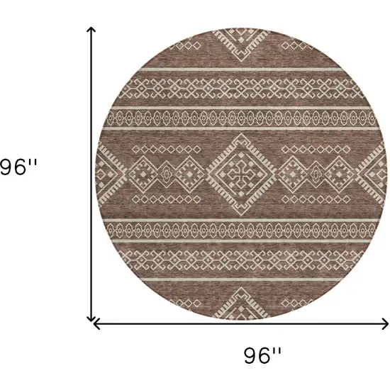 8' Brown And Ivory Round Southwestern Washable Indoor Outdoor Area Rug Photo 5