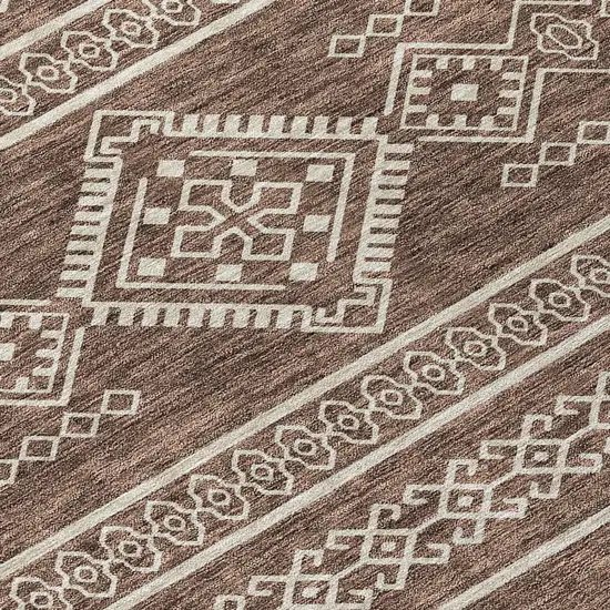 8' Brown And Ivory Round Southwestern Washable Indoor Outdoor Area Rug Photo 4