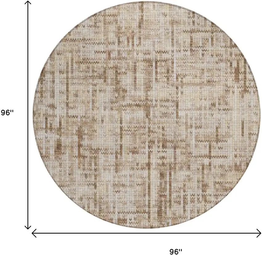 8' Brown And Ivory Round Striped Washable Indoor Outdoor Area Rug Photo 8