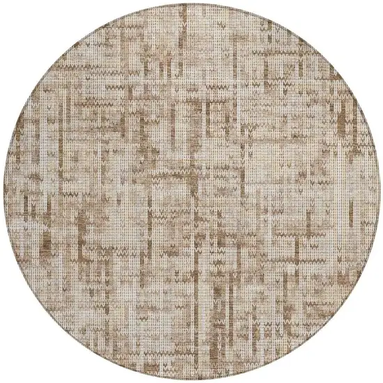 8' Brown And Ivory Round Striped Washable Indoor Outdoor Area Rug Photo 3