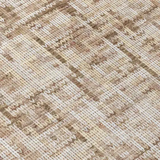 8' Brown And Ivory Round Striped Washable Indoor Outdoor Area Rug Photo 9