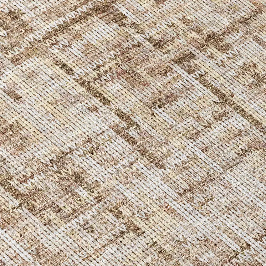 8' Brown And Ivory Round Striped Washable Indoor Outdoor Area Rug Photo 9