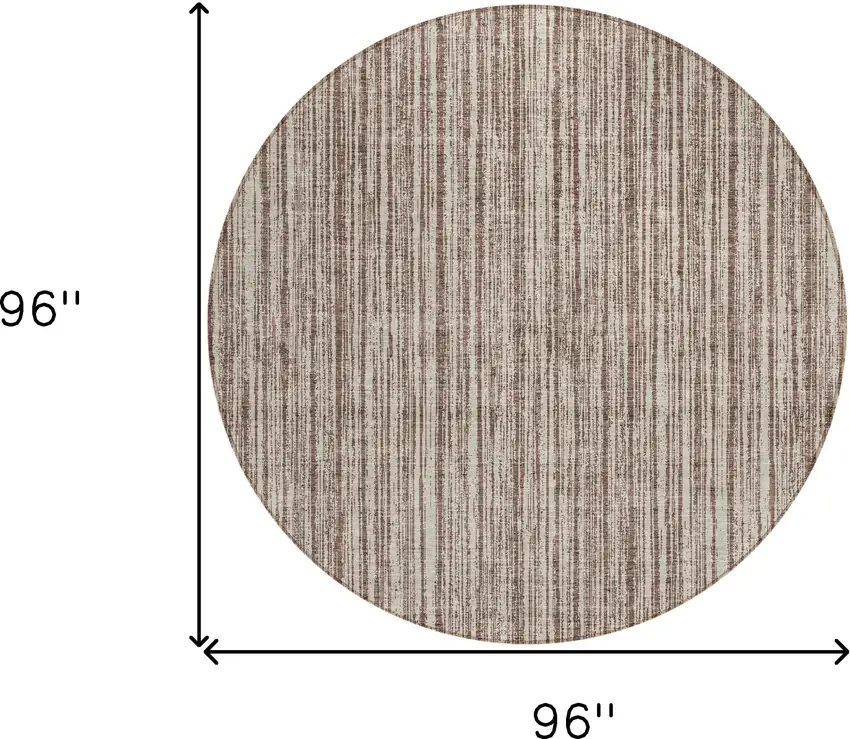8' Brown And Ivory Round Striped Washable Indoor Outdoor Area Rug Photo 8