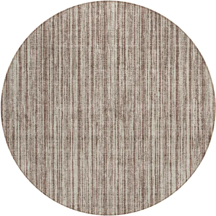 8' Brown And Ivory Round Striped Washable Indoor Outdoor Area Rug Photo 1
