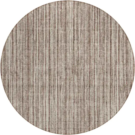 8' Brown And Ivory Round Striped Washable Indoor Outdoor Area Rug Photo 1