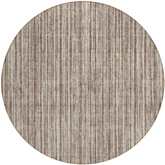 8' Brown And Ivory Round Striped Washable Indoor Outdoor Area Rug Photo 1