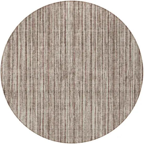 8' Brown And Ivory Round Striped Washable Indoor Outdoor Area Rug Photo 5