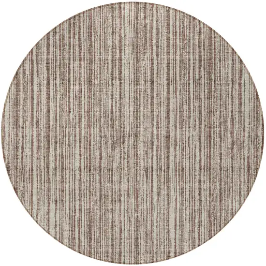 8' Brown And Ivory Round Striped Washable Indoor Outdoor Area Rug Photo 5