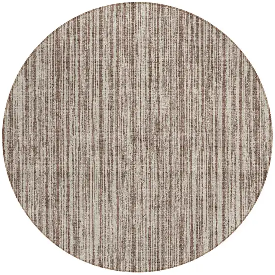 8' Brown And Ivory Round Striped Washable Indoor Outdoor Area Rug Photo 4