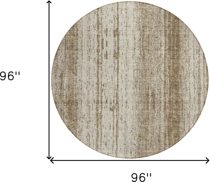 8' Brown And Ivory Round Striped Washable Indoor Outdoor Area Rug Photo 3