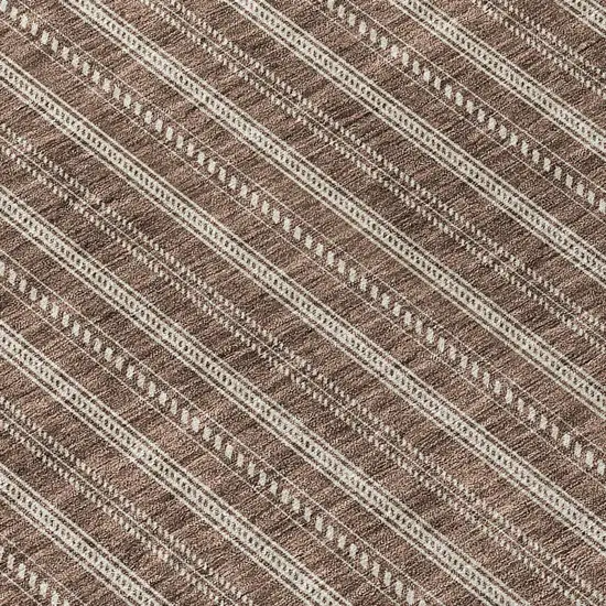8' Brown And Ivory Round Striped Washable Indoor Outdoor Area Rug Photo 8
