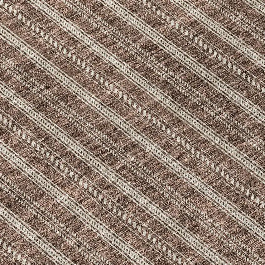 8' Brown And Ivory Round Striped Washable Indoor Outdoor Area Rug Photo 8
