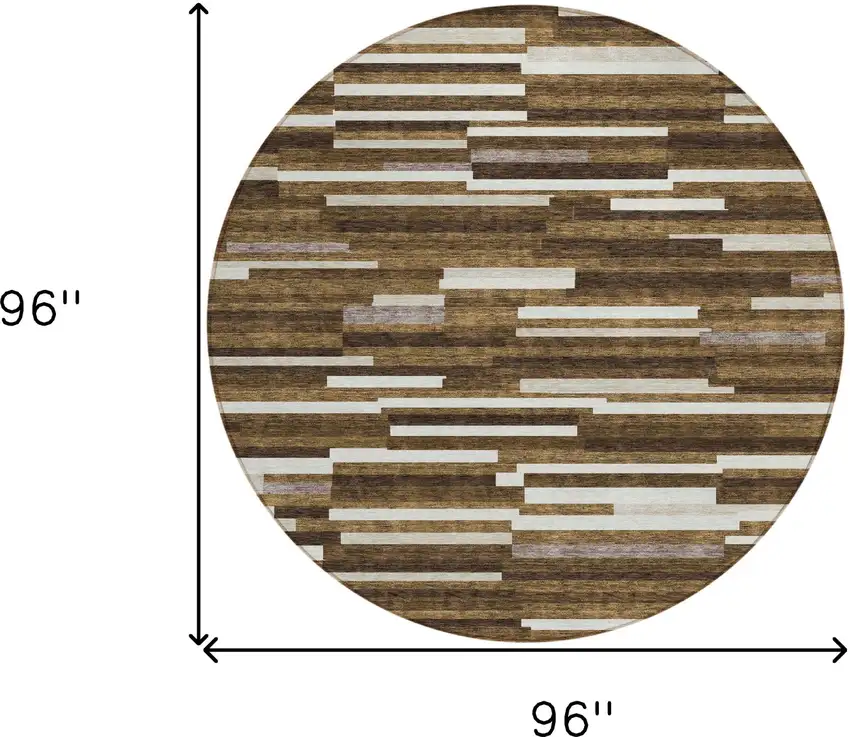 8' Brown And Ivory Round Striped Washable Indoor Outdoor Area Rug Photo 3