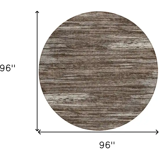 8' Brown And Ivory Round Striped Washable Indoor Outdoor Area Rug Photo 3