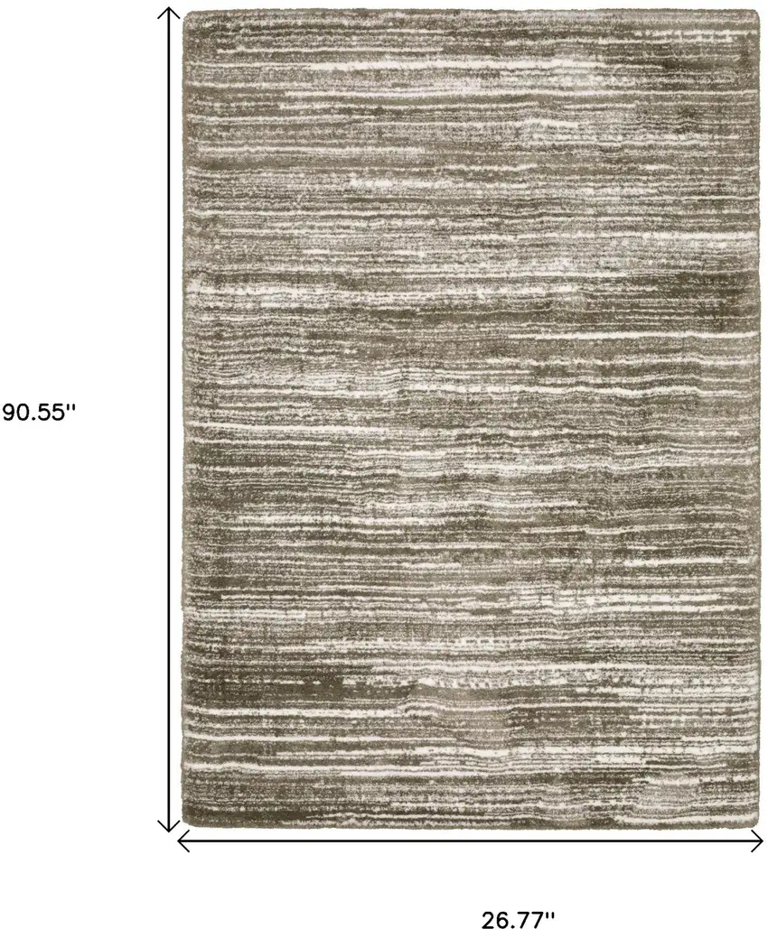 8' Brown And Ivory Striped Runner Rug Photo 3