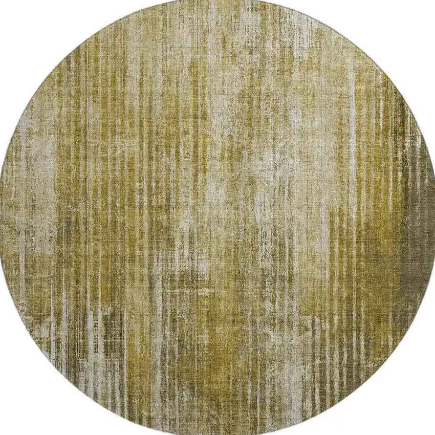 8' Brown And Ivory Striped Washable Round Rug With UV Protection Photo 3