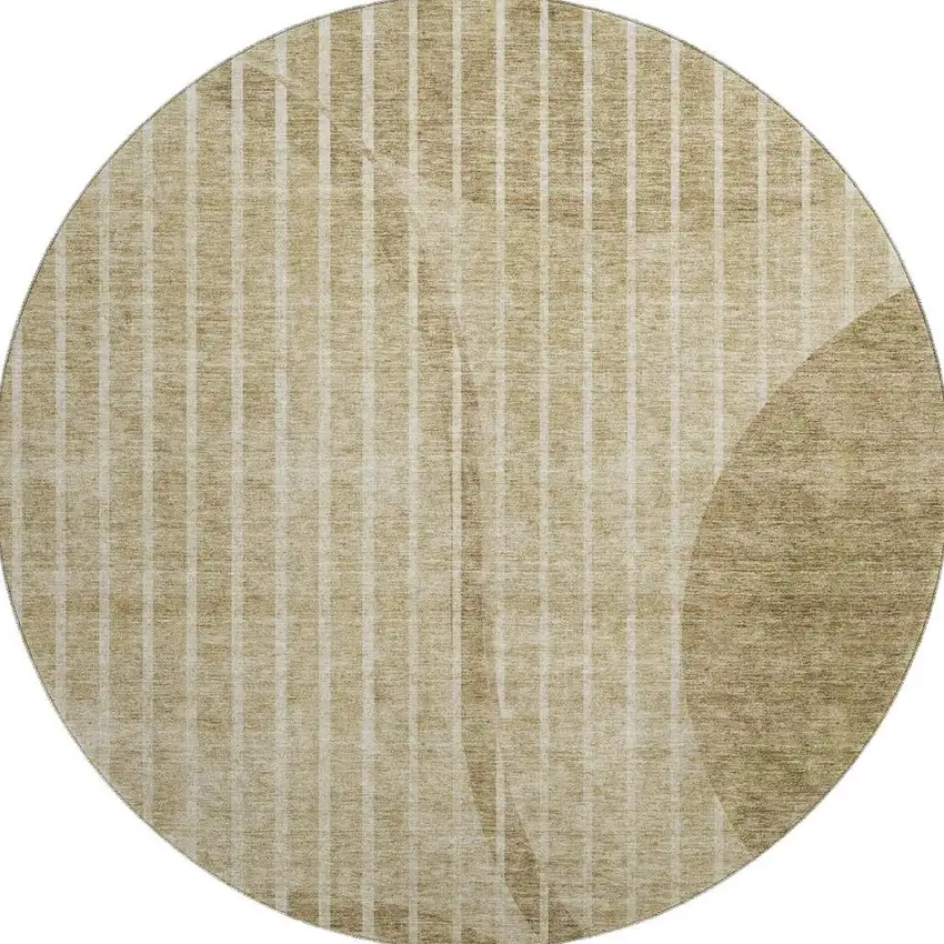 8' Brown And Ivory Striped Washable Round Rug With UV Protection Photo 3