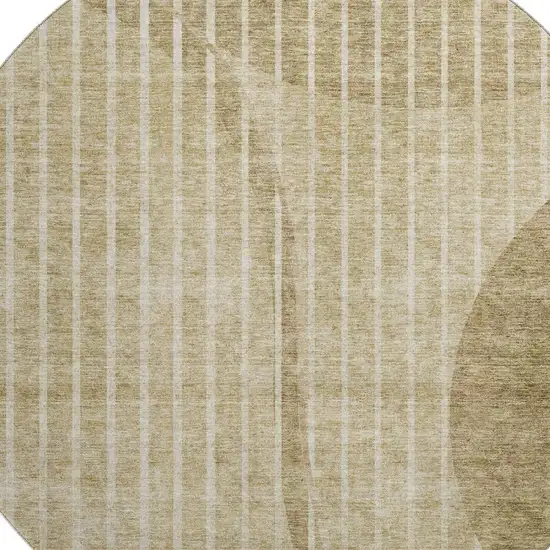 8' Brown And Ivory Striped Washable Round Rug With UV Protection Photo 2